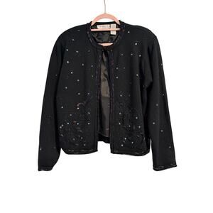 CLEARANCE Vintage Black Liz Claiborne Beaded Lambswool Lined Cardigan - Size S